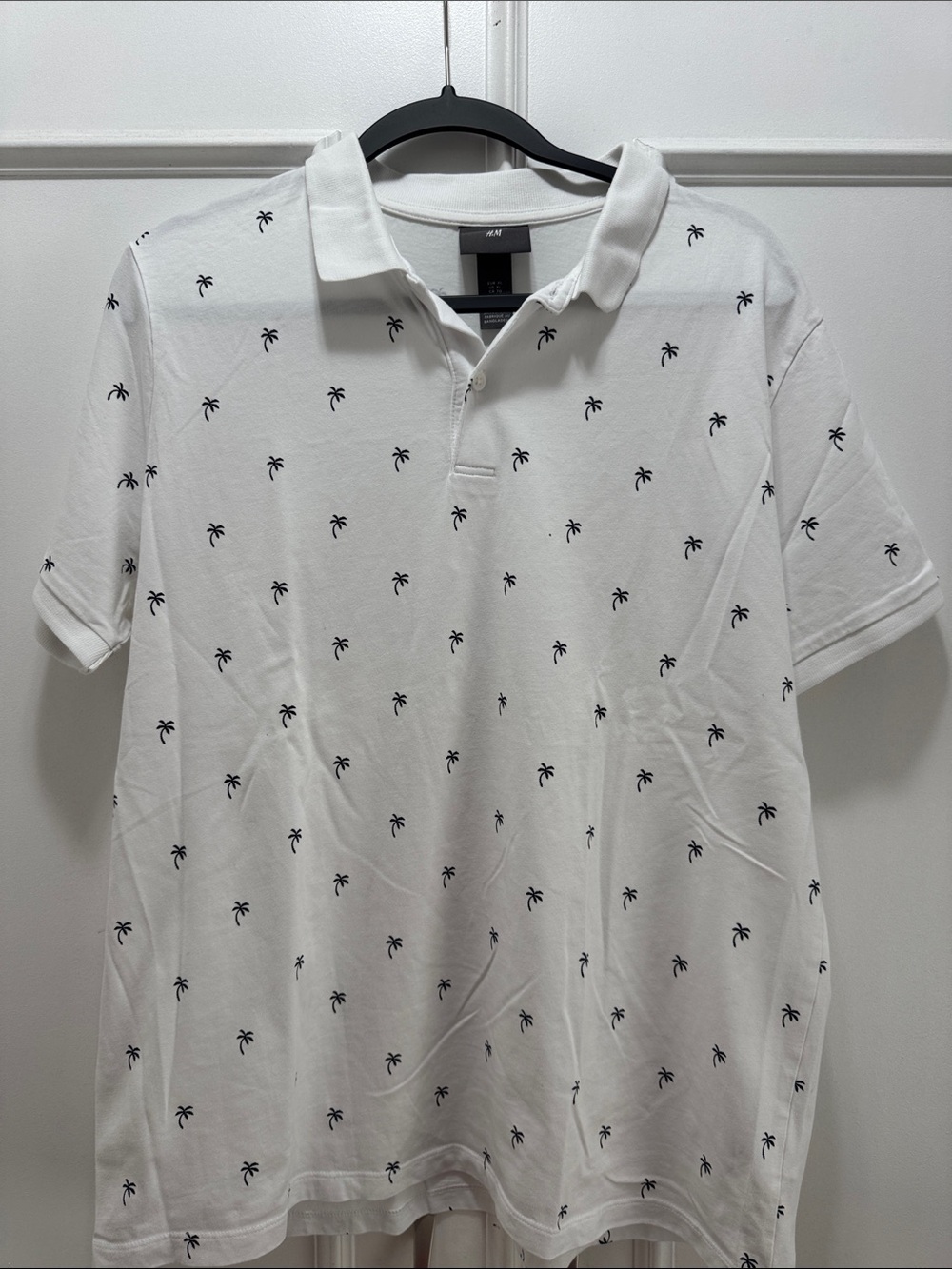 H&M White Polo with Black Palm Motif